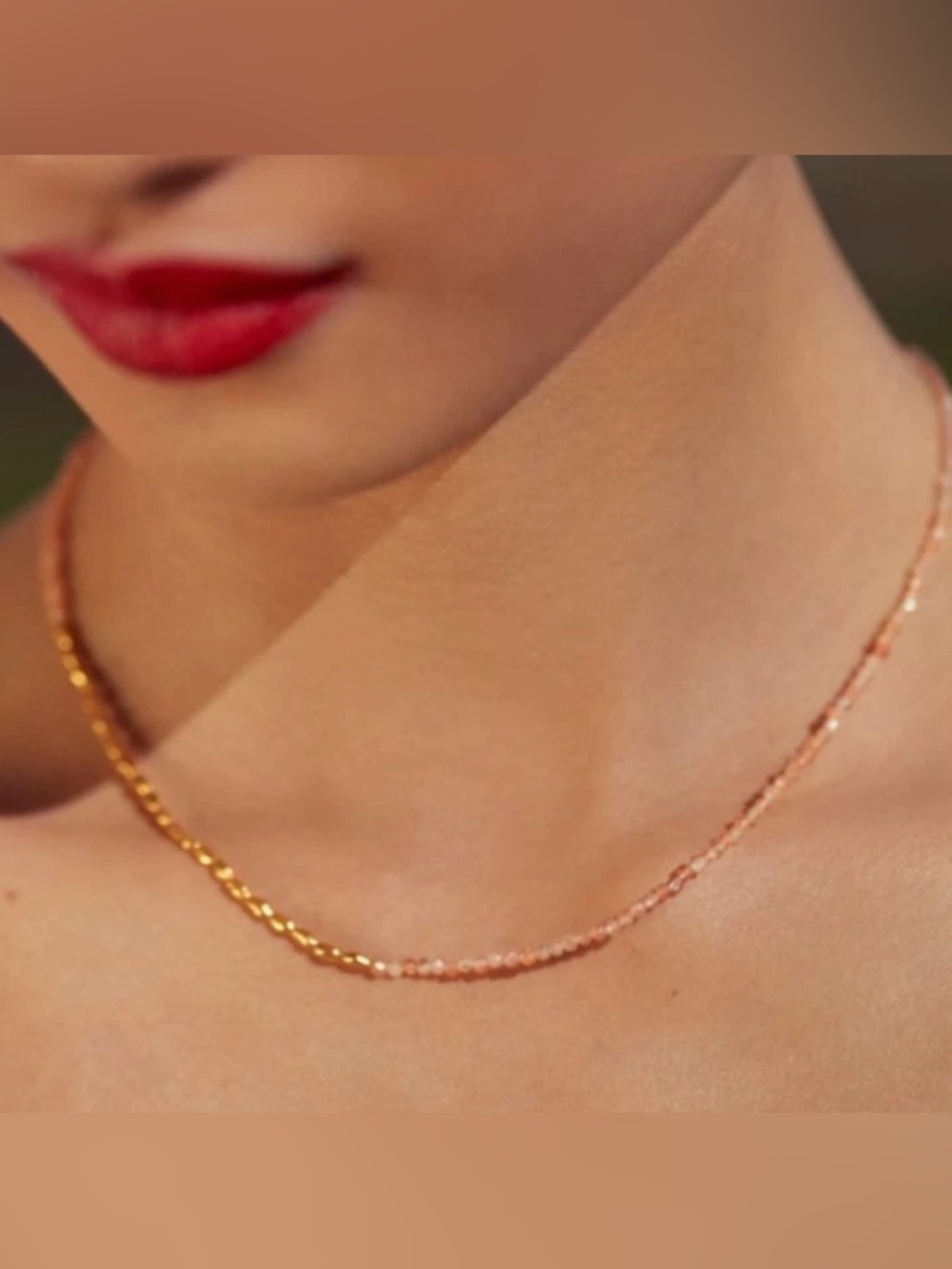 Monica Vinader Mini Nugget Gemstone Beaded Necklace Golden Sandstone